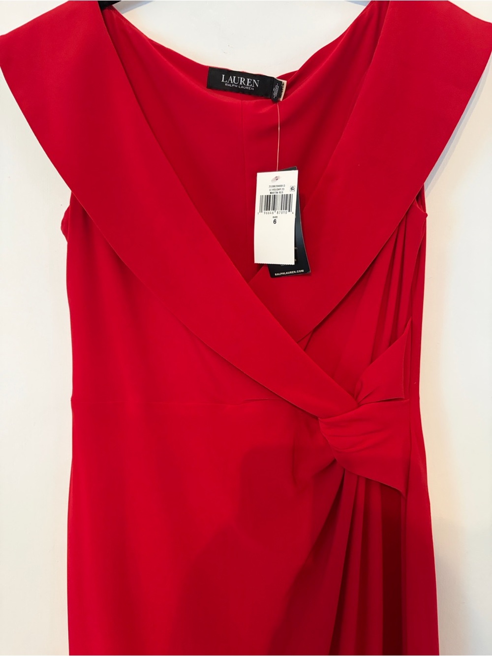 Lauren Ralph Lauren Red V-Neck Knot Wrap Dress